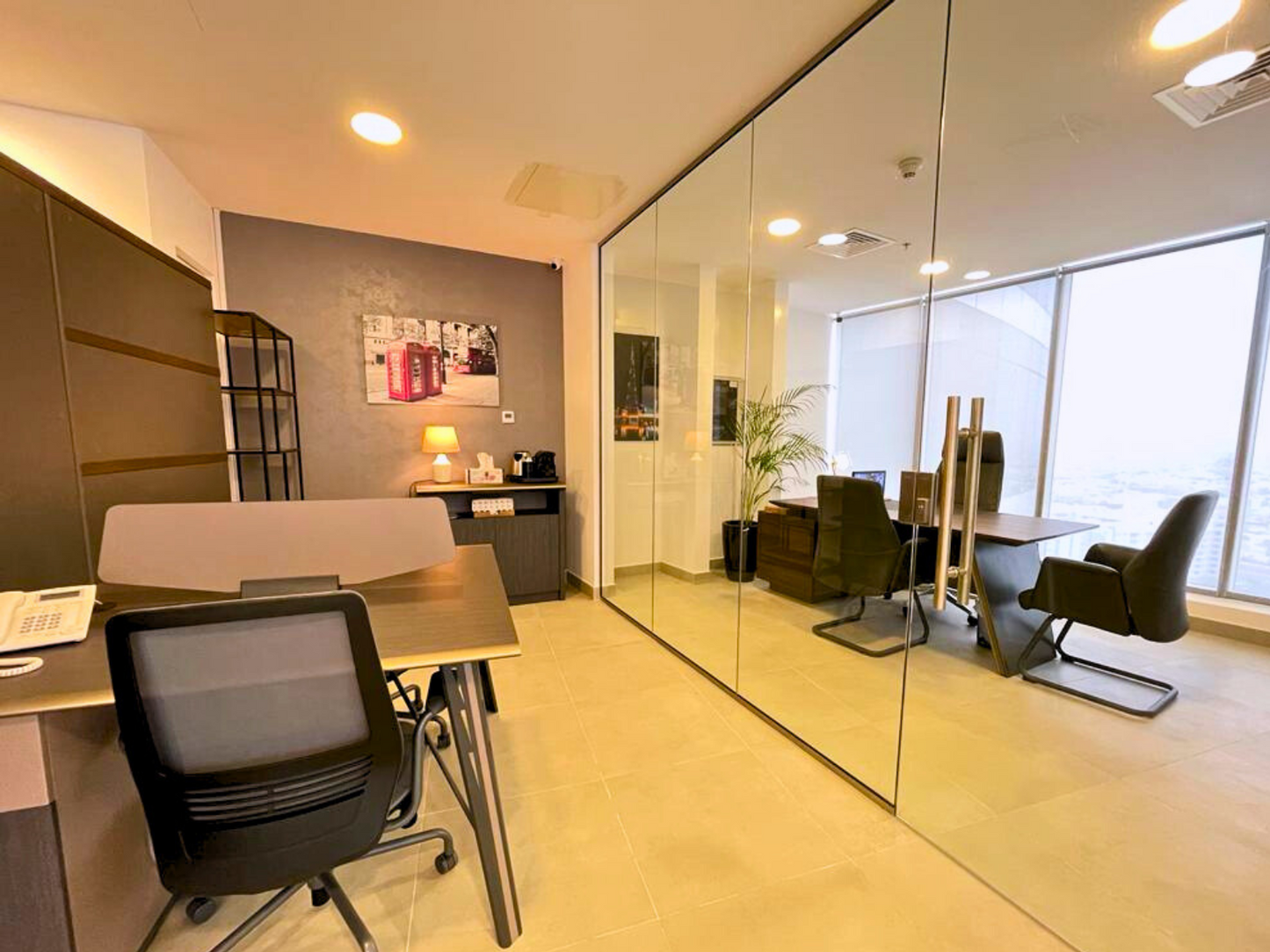 Corner Office with Partition and Conference Room